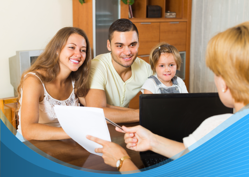 Family signing insurance policy with advisor